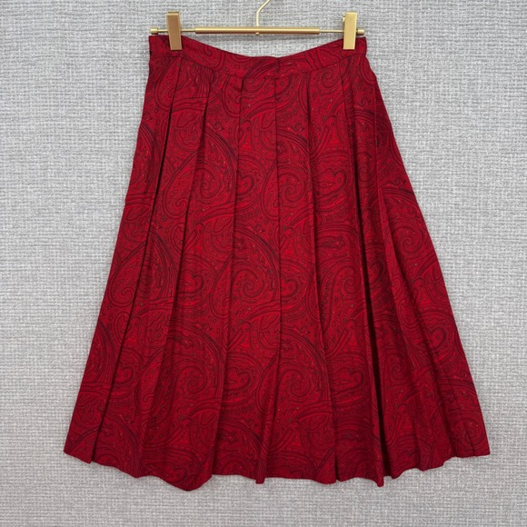 Liz Claiborne Dresses & Skirts - Vtg Liz Claiborne Petite‎ Red Paisley Pleated Button Front Midi Skirt 6P Cottage